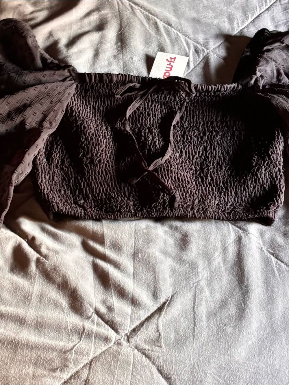 Smocked Off-Shoulder Crop Top - Black NWT Size S